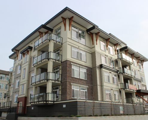 Strata building with a flat roof